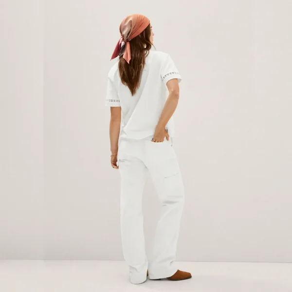 Embroidered White Cotton T-Shirt - Hình ảnh 4