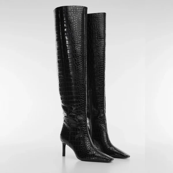 Black Croc-Effect Based Stiletto Boots - Hình ảnh 2