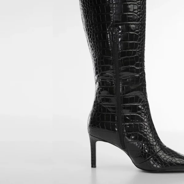 Black Croc-Effect Based Stiletto Boots - Hình ảnh 5